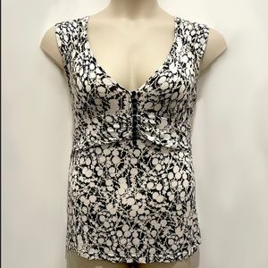 Anthro Black and White Floral Cap Sleeve Blouse